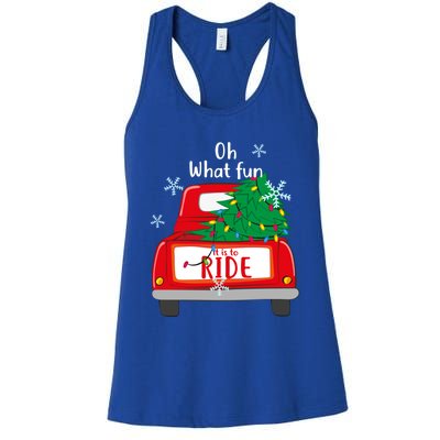 Oh What Fun It Is To Ride Christmas Tree Red Truck Xmas Cool Gift Women's Racerback Tank