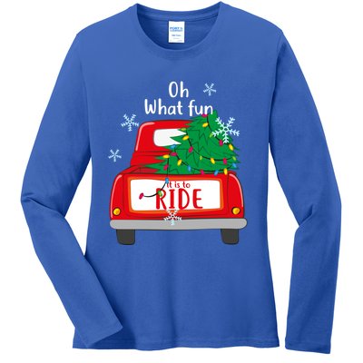 Oh What Fun It Is To Ride Christmas Tree Red Truck Xmas Cool Gift Ladies Long Sleeve Shirt