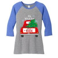 Oh What Fun It Is To Ride Christmas Tree Red Truck Xmas Cool Gift Women's Tri-Blend 3/4-Sleeve Raglan Shirt