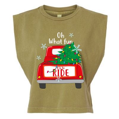 Oh What Fun It Is To Ride Christmas Tree Red Truck Xmas Cool Gift Garment-Dyed Women's Muscle Tee