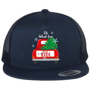 Oh What Fun It Is To Ride Christmas Tree Red Truck Xmas Cool Gift Flat Bill Trucker Hat