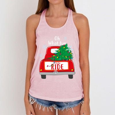 Oh What Fun It Is To Ride Christmas Tree Red Truck Xmas Cool Gift Women's Knotted Racerback Tank