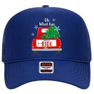 Oh What Fun It Is To Ride Christmas Tree Red Truck Xmas Cool Gift High Crown Mesh Back Trucker Hat