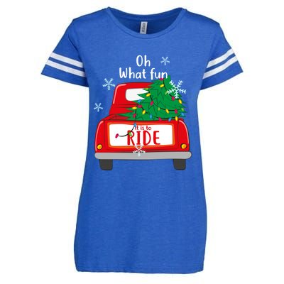 Oh What Fun It Is To Ride Christmas Tree Red Truck Xmas Cool Gift Enza Ladies Jersey Football T-Shirt