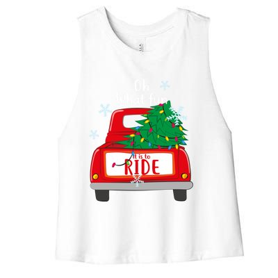 Oh What Fun It Is To Ride Christmas Tree Red Truck Xmas Cool Gift Women's Racerback Cropped Tank