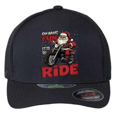 Oh What Fun It Is To Ride Funny Biker Santa On A Motorcycle Flexfit Unipanel Trucker Cap