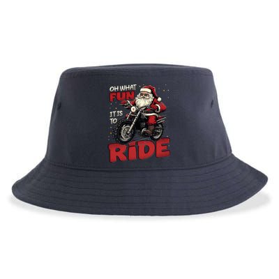 Oh What Fun It Is To Ride Funny Biker Santa On A Motorcycle Sustainable Bucket Hat