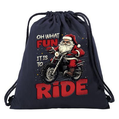Oh What Fun It Is To Ride Funny Biker Santa On A Motorcycle Drawstring Bag