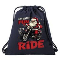 Oh What Fun It Is To Ride Funny Biker Santa On A Motorcycle Drawstring Bag