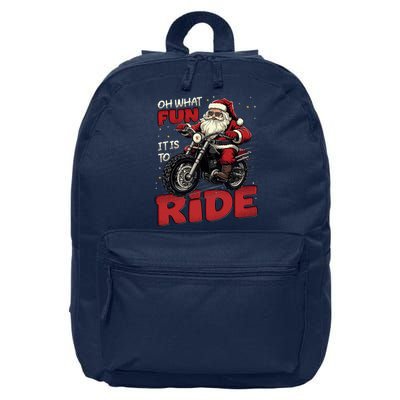 Oh What Fun It Is To Ride Funny Biker Santa On A Motorcycle 16 in Basic Backpack