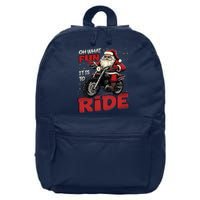 Oh What Fun It Is To Ride Funny Biker Santa On A Motorcycle 16 in Basic Backpack
