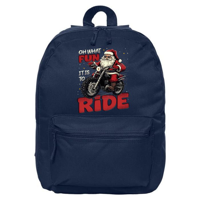 Oh What Fun It Is To Ride Funny Biker Santa On A Motorcycle 16 in Basic Backpack