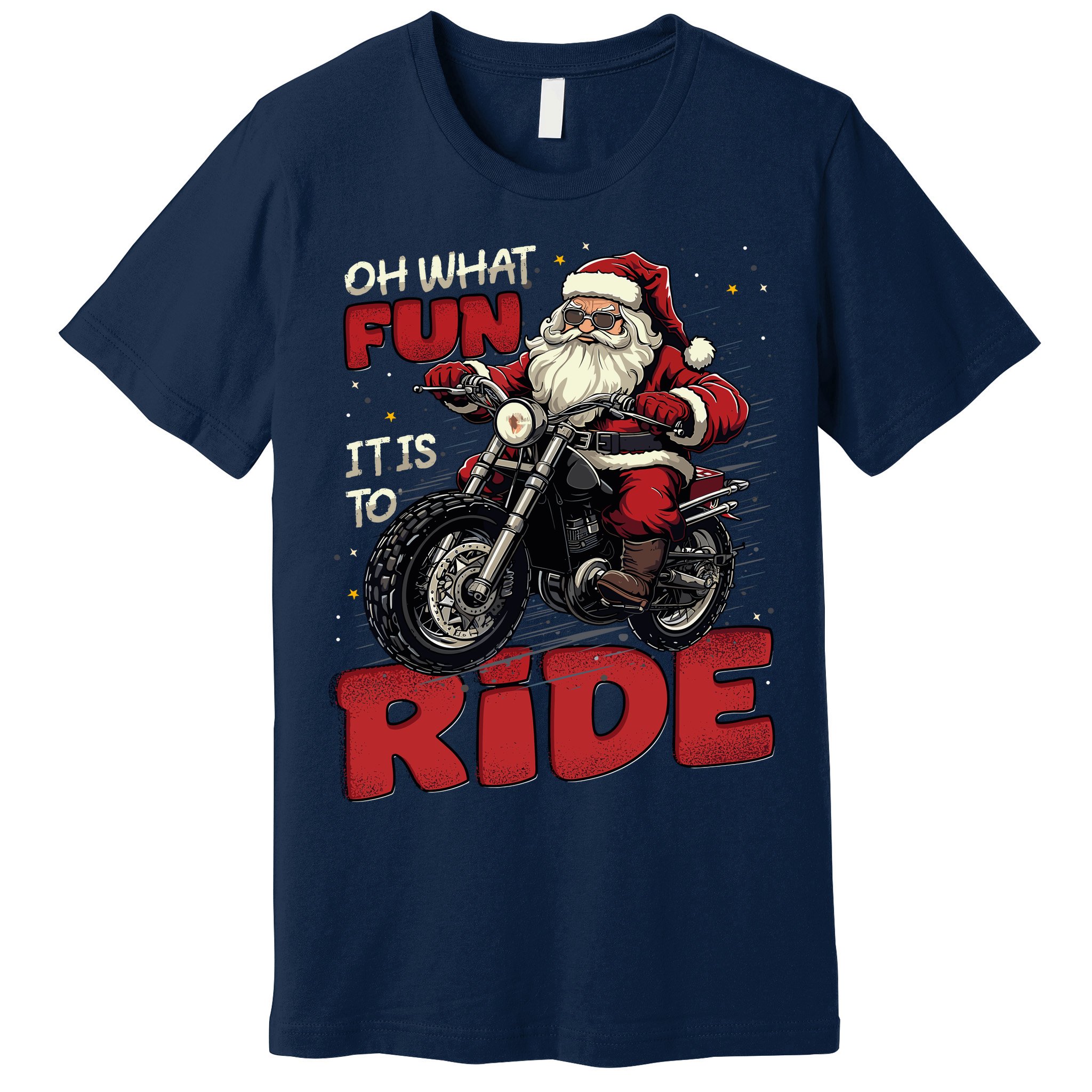 Oh What Fun It Is To Ride Funny Biker Santa On A Motorcycle Premium T-Shirt