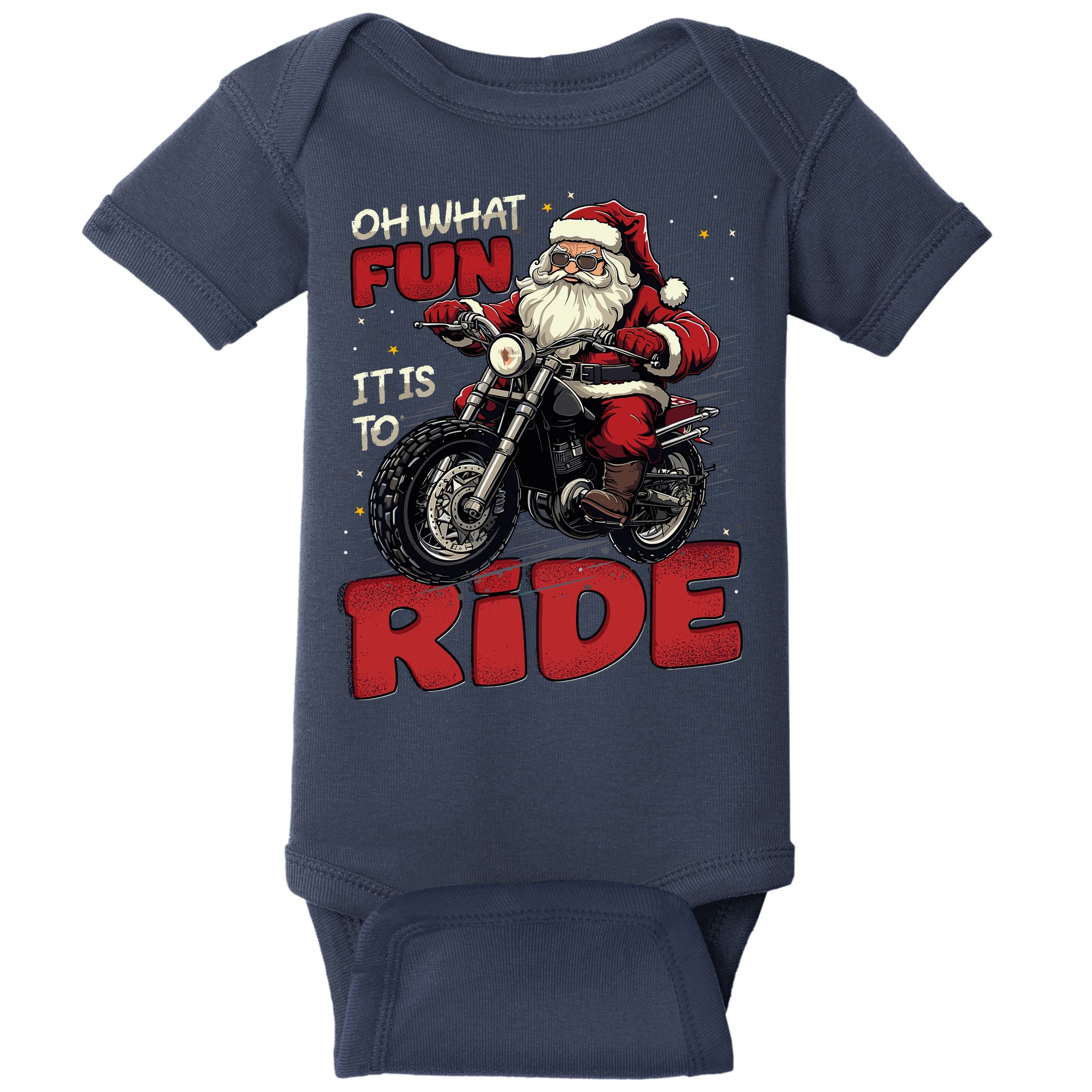 Oh What Fun It Is To Ride Funny Biker Santa On A Motorcycle Baby Bodysuit