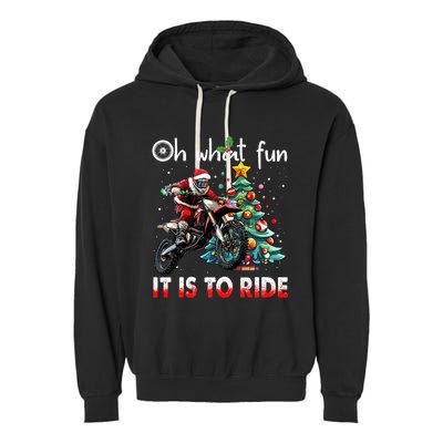 Oh What Fun It Is To Ride Motocross Christmas Garment-Dyed Fleece Hoodie