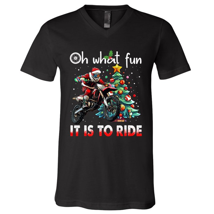 Oh What Fun It Is To Ride Motocross Christmas V-Neck T-Shirt