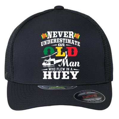 Old Who Flew In A Huey Helicopter Pilot Vietnam Veteran Gift Flexfit Unipanel Trucker Cap