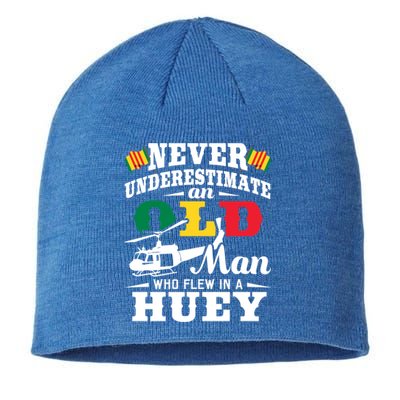 Old Who Flew In A Huey Helicopter Pilot Vietnam Veteran Gift Sustainable Beanie