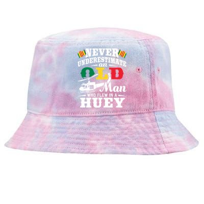 Old Who Flew In A Huey Helicopter Pilot Vietnam Veteran Gift Tie-Dyed Bucket Hat