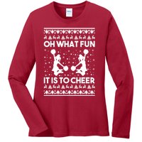 Oh What Fun It Is To Cheer Poms Love Xmas Cheerleader Ladies Long Sleeve Shirt