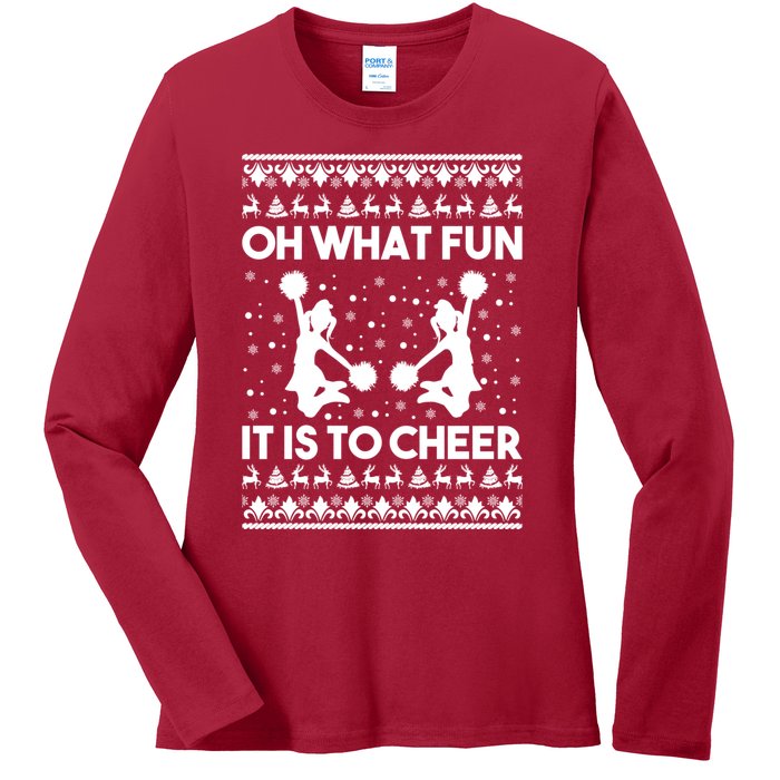 Oh What Fun It Is To Cheer Poms Love Xmas Cheerleader Ladies Long Sleeve Shirt