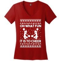 Oh What Fun It Is To Cheer Poms Love Xmas Cheerleader Women's V-Neck T-Shirt