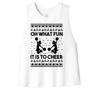 Oh What Fun It Is To Cheer Poms Love Xmas Cheerleader Women's Racerback Cropped Tank