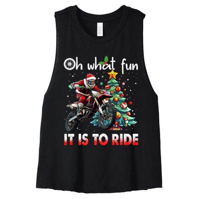 Oh What Fun It Is To Ride Motocross Christmas Women's Racerback Cropped Tank