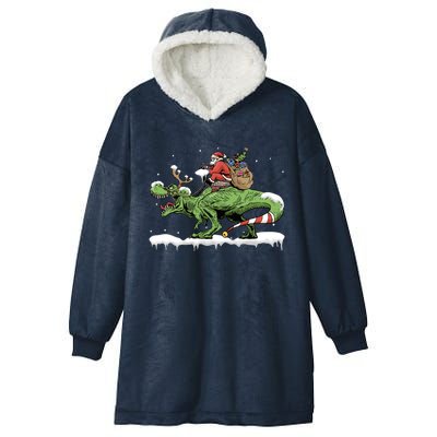 Oh What Fun It Is To Rawr Santa Claus Dinosaur Ride Gift Hooded Wearable Blanket