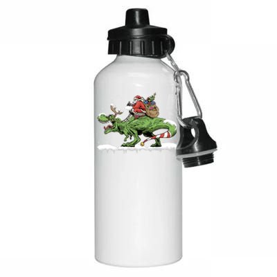 Oh What Fun It Is To Rawr Santa Claus Dinosaur Ride Gift Aluminum Water Bottle