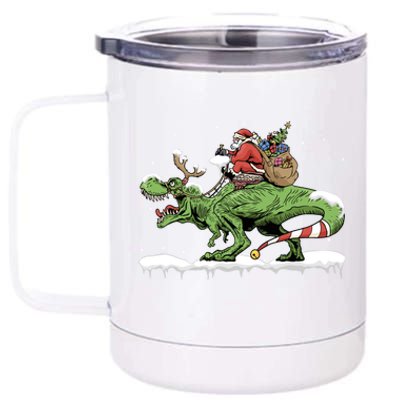 Oh What Fun It Is To Rawr Santa Claus Dinosaur Ride Gift 12 oz Stainless Steel Tumbler Cup