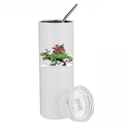 Oh What Fun It Is To Rawr Santa Claus Dinosaur Ride Gift Stainless Steel Tumbler