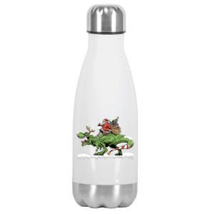 Oh What Fun It Is To Rawr Santa Claus Dinosaur Ride Gift Stainless Steel Insulated Water Bottle