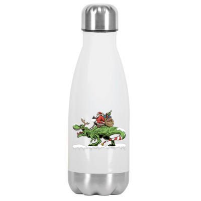 Oh What Fun It Is To Rawr Santa Claus Dinosaur Ride Gift Stainless Steel Insulated Water Bottle