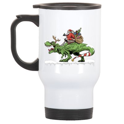 Oh What Fun It Is To Rawr Santa Claus Dinosaur Ride Gift Stainless Steel Travel Mug