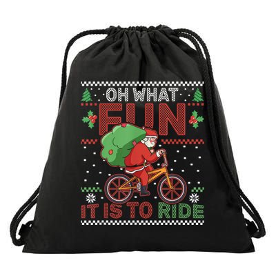 Oh What Fun It Is To Ride Bicycle Cyclist Christmas Drawstring Bag