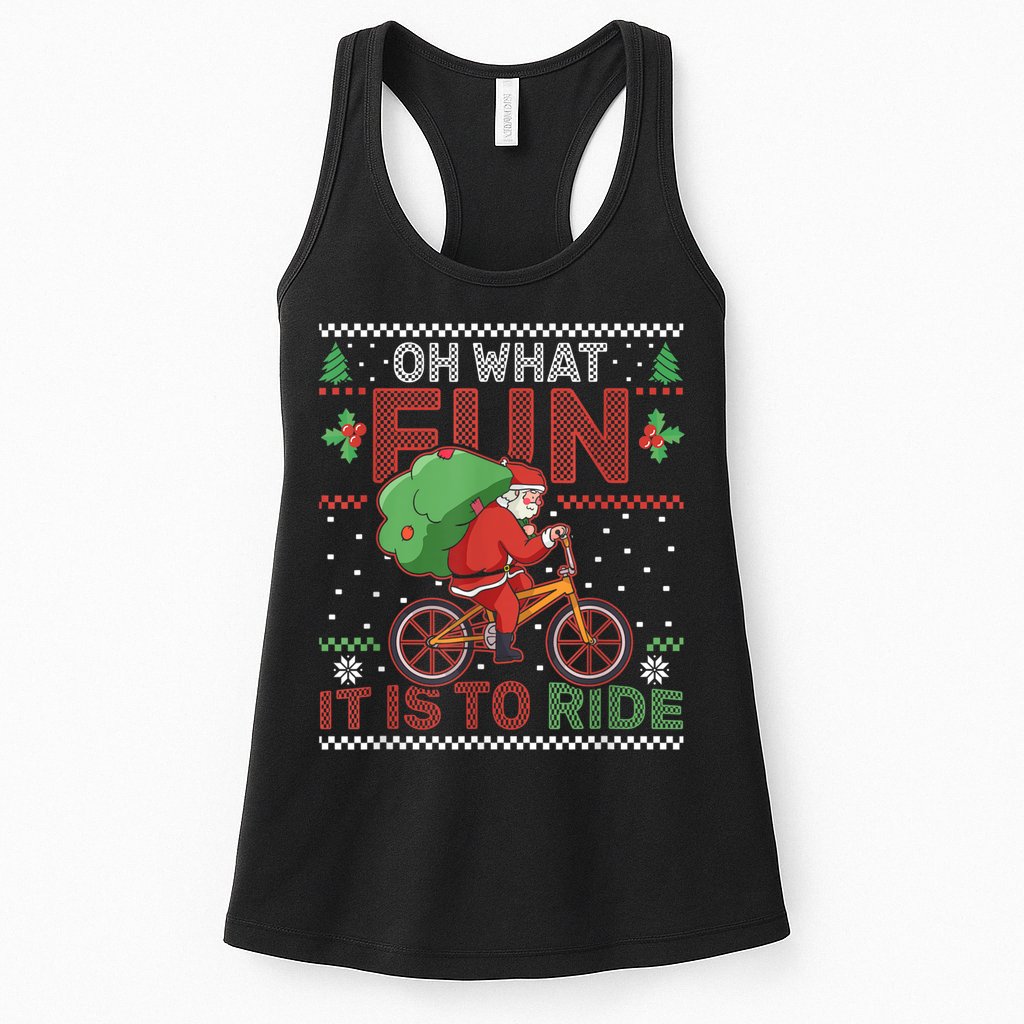 Oh What Fun It Is To Ride Bicycle Cyclist Christmas Womens Tank Top