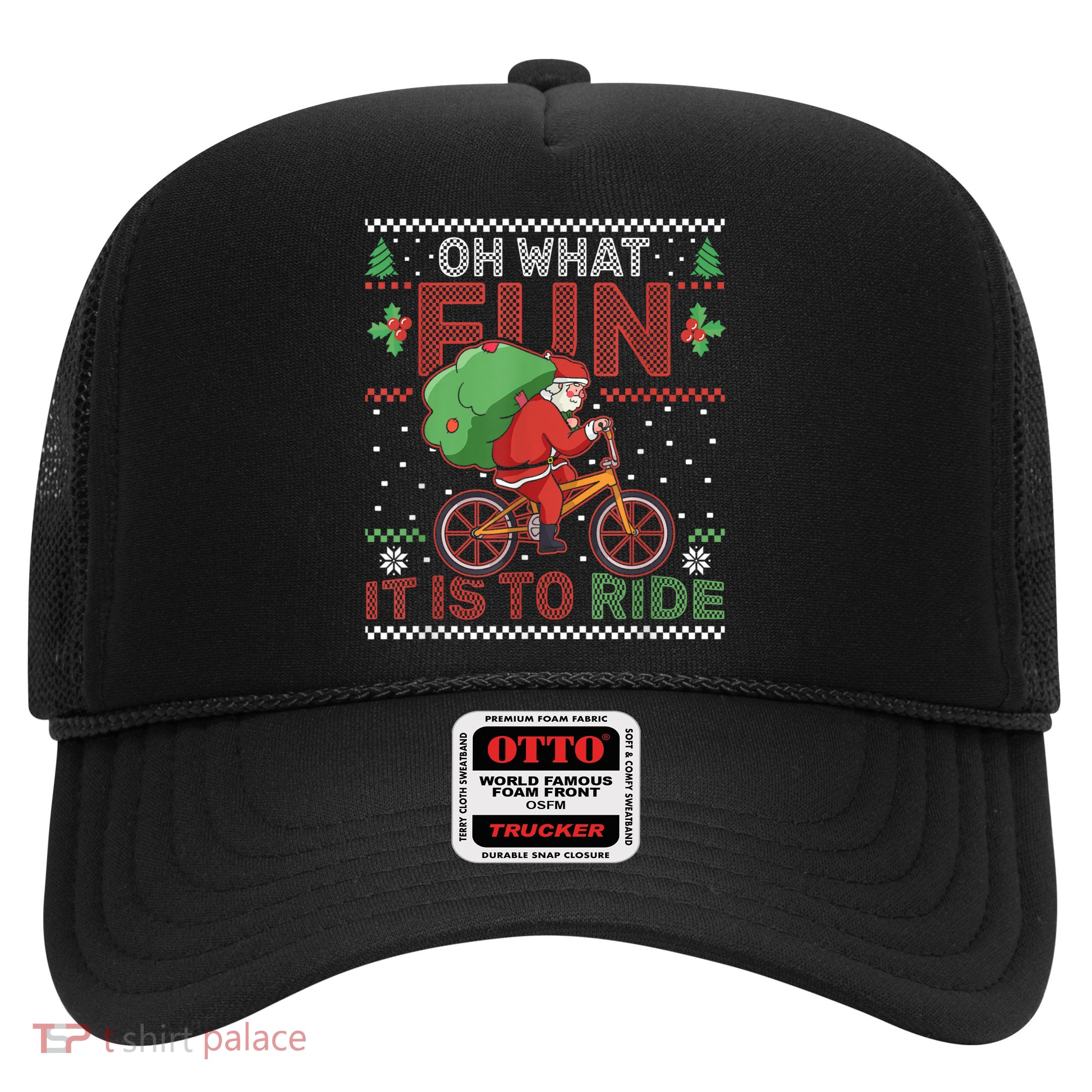 Oh What Fun It Is To Ride Bicycle Cyclist Christmas Trucker Hat