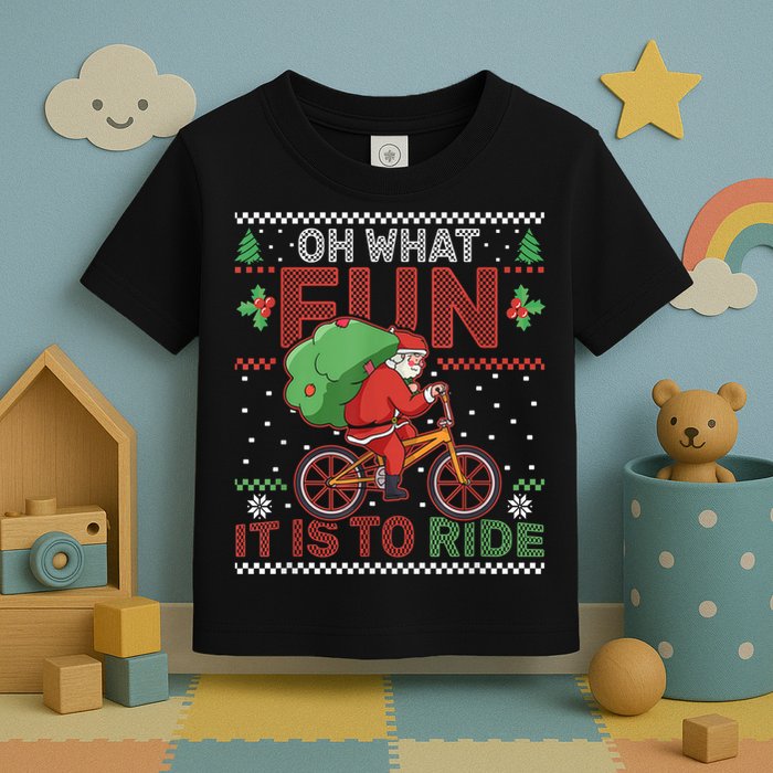 Oh What Fun It Is To Ride Bicycle Cyclist Christmas Toddler T-Shirt