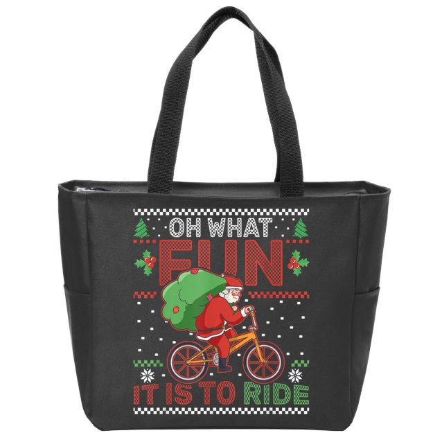 Oh What Fun It Is To Ride Bicycle Cyclist Christmas Zip Tote Bag