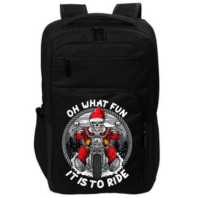 Oh What Fun It Is To Ride Christmas Santa Motorcycle Biker Impact Tech Backpack
