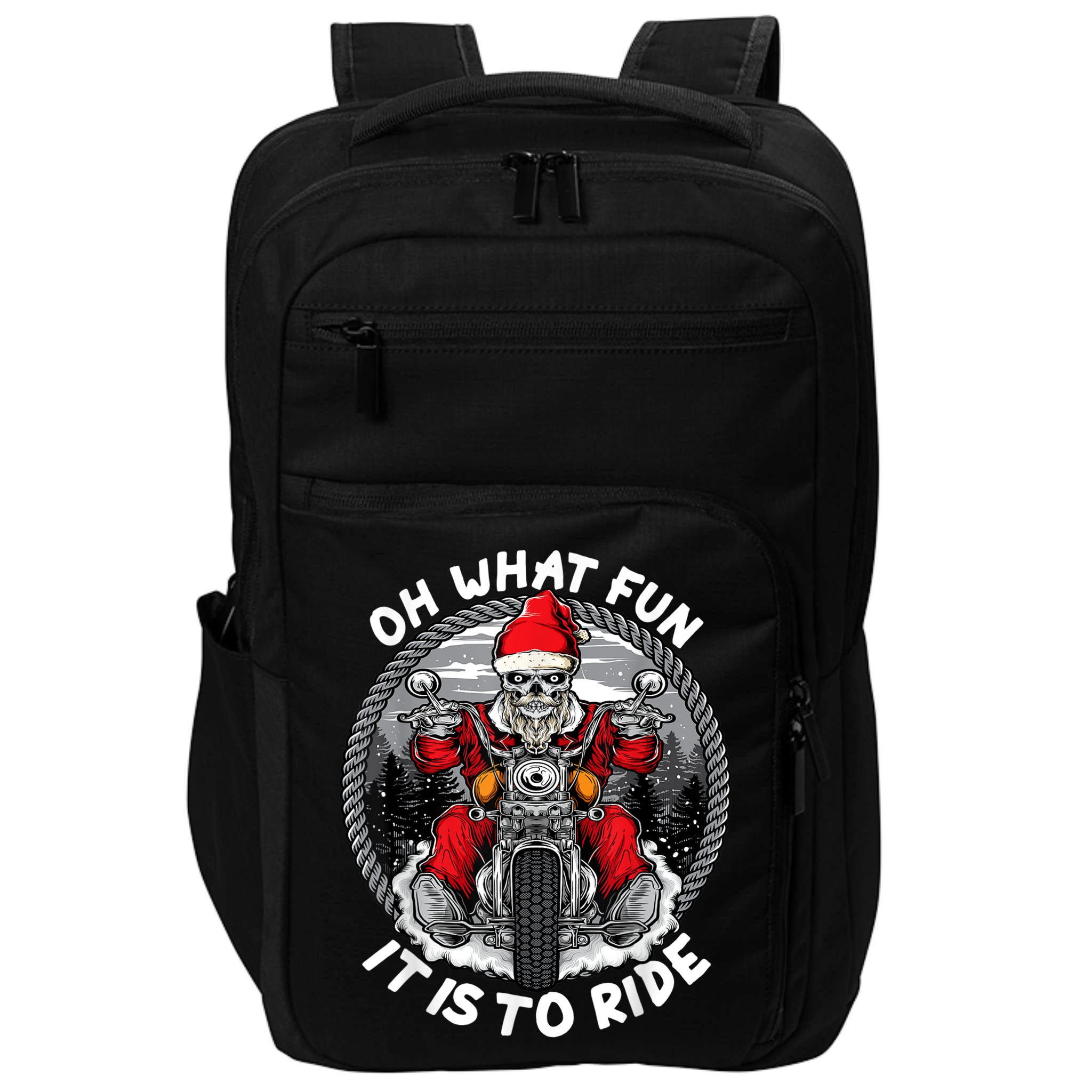 Oh What Fun It Is To Ride Christmas Santa Motorcycle Biker Impact Tech Backpack