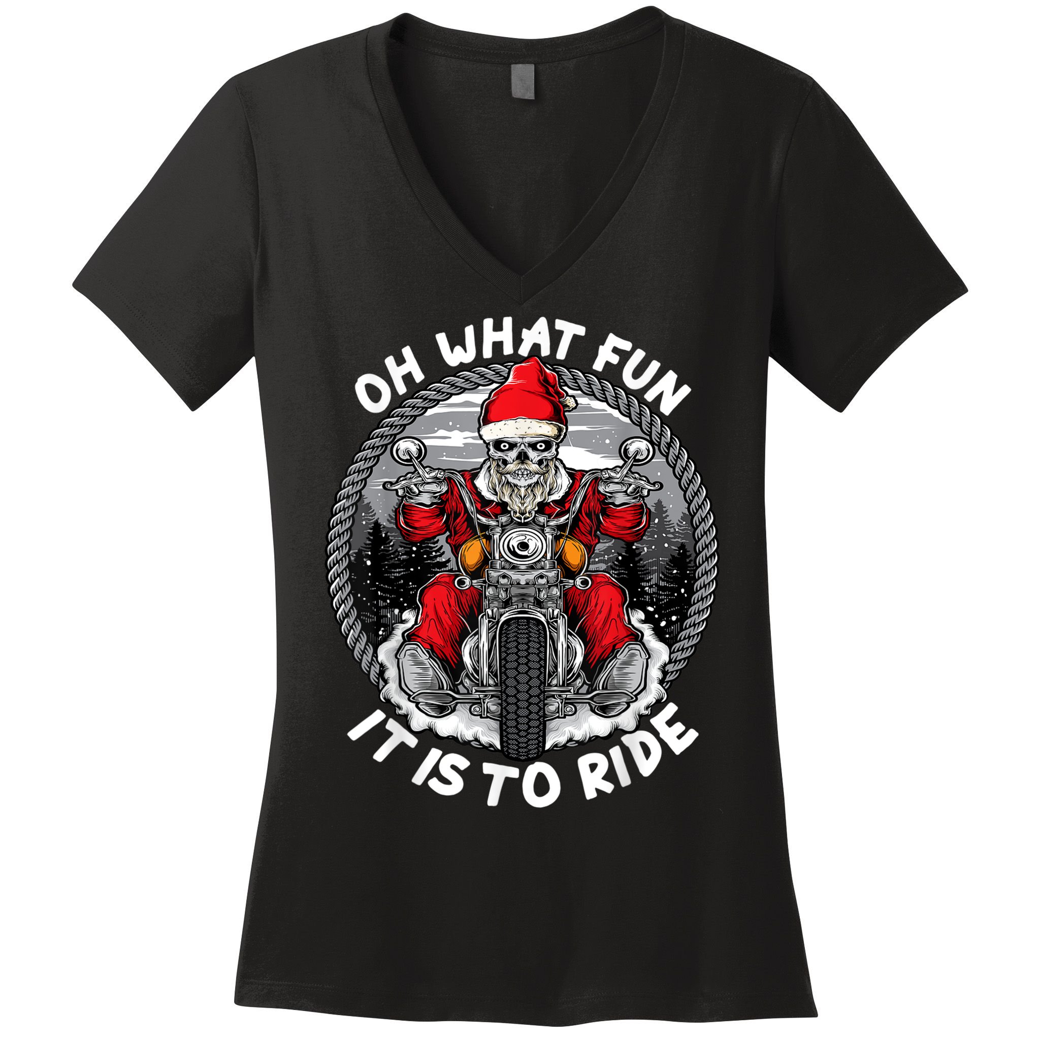 Oh What Fun It Is To Ride Christmas Santa Motorcycle Biker Women's V-Neck T-Shirt