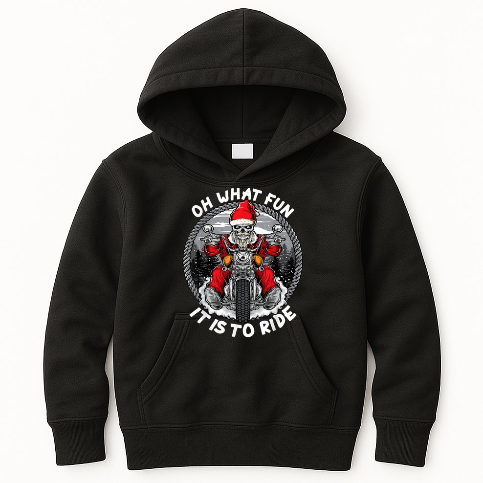 Oh What Fun It Is To Ride Christmas Santa Motorcycle Biker Kids Hoodie