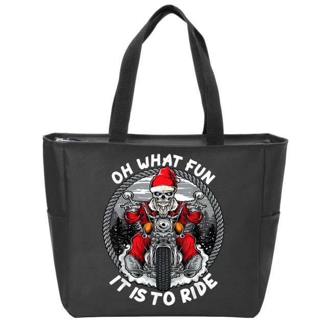 Oh What Fun It Is To Ride Christmas Santa Motorcycle Biker Zip Tote Bag