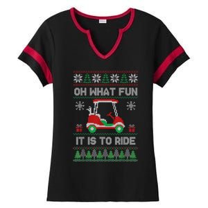 Oh What Fun It Is To Ride Golf Cart Golfer Christmas Golfing Ladies Halftime Notch Neck Tee