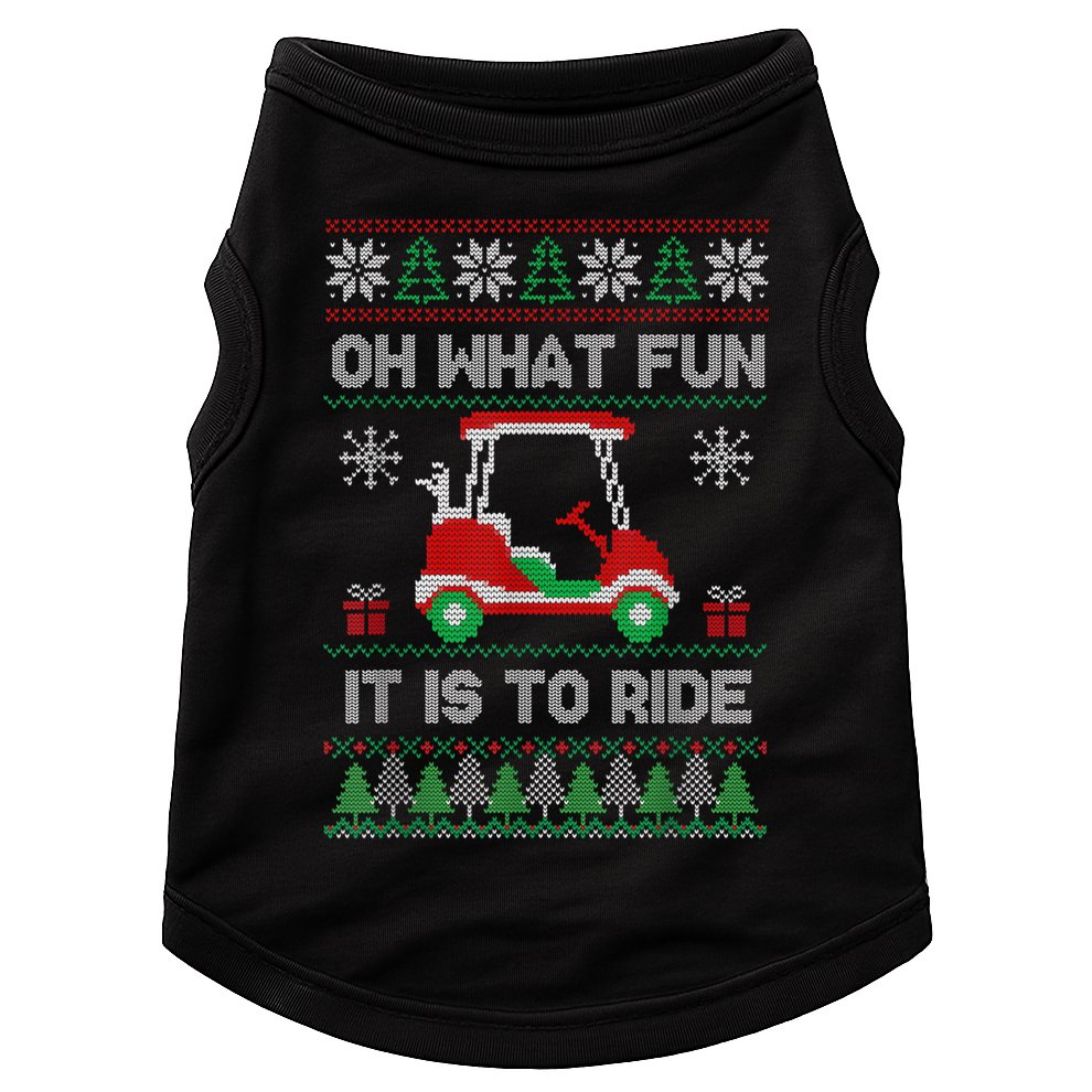 Oh What Fun It Is To Ride Golf Cart Golfer Christmas Golfing Doggie Tank