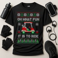 Oh What Fun It Is To Ride Golf Cart Golfer Christmas Golfing Cooling Performance Crew T-Shirt