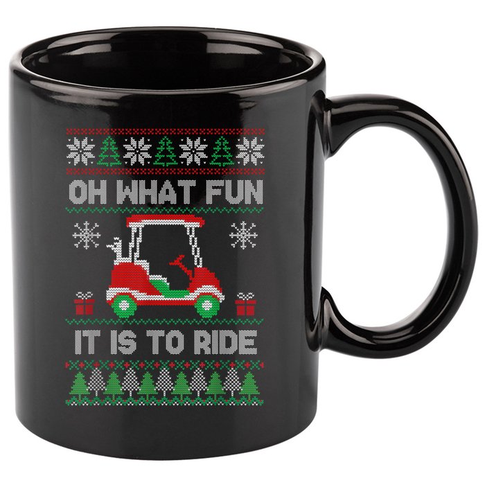Oh What Fun It Is To Ride Golf Cart Golfer Christmas Golfing 11oz C Handle Ceramic Mug