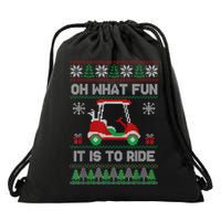 Oh What Fun It Is To Ride Golf Cart Golfer Christmas Golfing Drawstring Bag